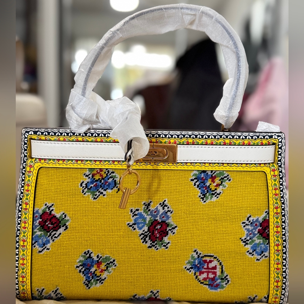 Tory Burch Lee Radziwill Small Needlepoint Wool Convertible Crossbody Satchel